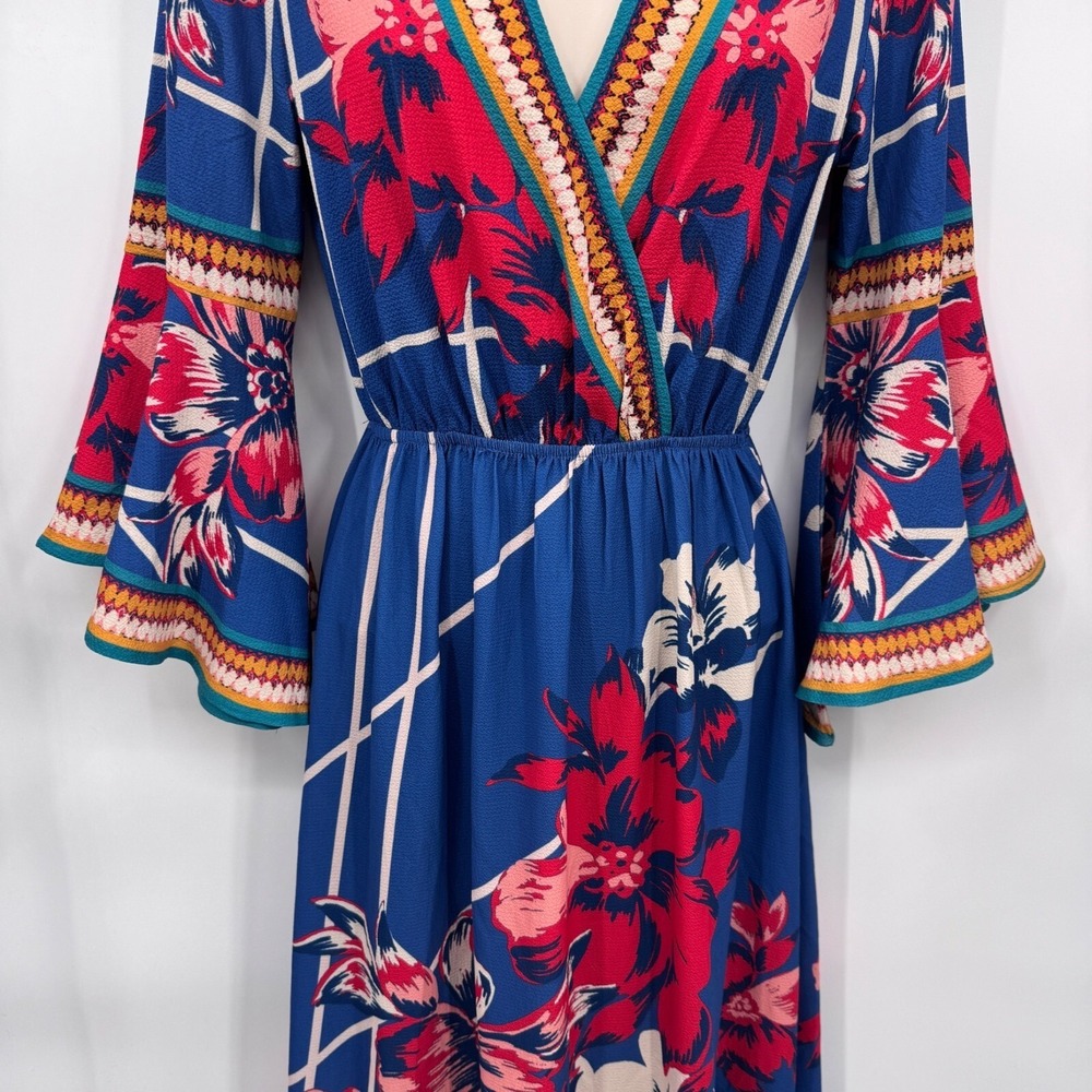 Flying Tomato Festival Maxi Dress XS Blue Floral Print Flare Sleeve Polyester - Picture 4 of 12